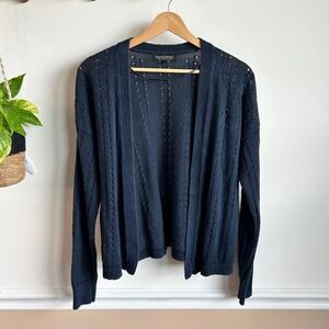 Banana Republic Italian Linen Pointelle Open Front Cardigan Navy Blue Medium